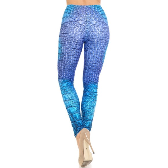 Plus Size Womens Creamy Soft Vibrant Blue‎ Dragon Full Length Leggings - Picture 6 of 6